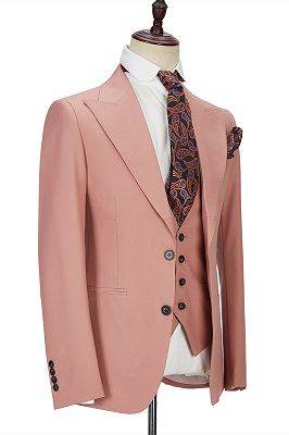 Ivan 3 Piece Coral Pink Two Buttons Peak Lapel Stylish Men's Suit_2