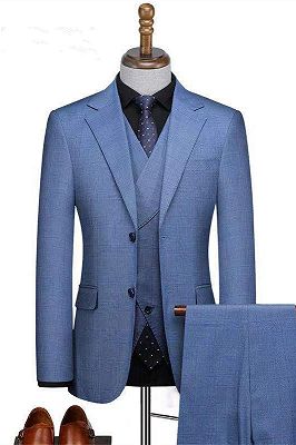 Zachariah Fashion Blue Three-Pieces Slim Fit Notched Lapel Business Suits