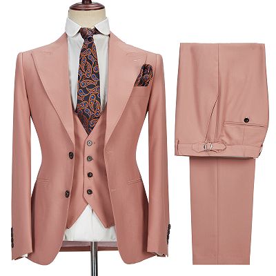 Ivan 3 Piece Coral Pink Two Buttons Peak Lapel Stylish Men's Suit_5