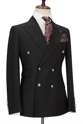 Percy Classic Black Double Breasted Mens Formal Suit with Peak Lapel ...