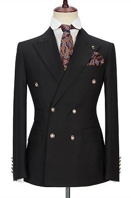 Percy Classic Black Double Breasted Men's Formal Suit with Peak Lapel_1