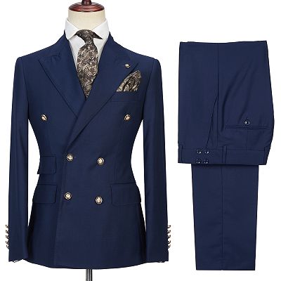 Morris Dark Navy Peak Lapel Double Breasted Formal Men's Suit for Prom_4