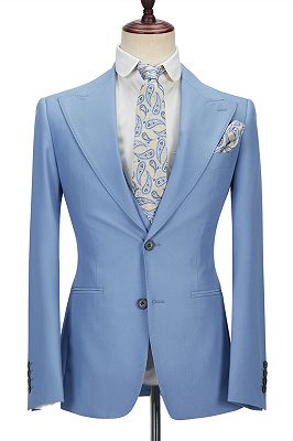 Gentle Blue Peak Lapel Men's Suit | 3 Piece Men's Formal Suit without Flap_4