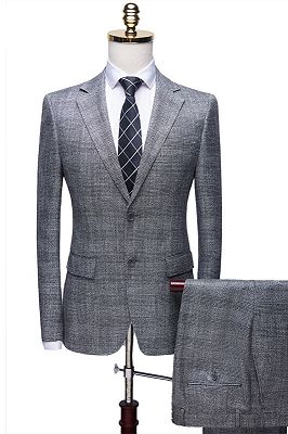 Dorian Simple Gray Notch Lapel Plaid Two Pieces Formal Business Men Suits