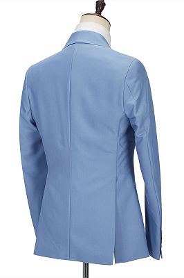 Gentle Blue Peak Lapel Men's Suit | 3 Piece Men's Formal Suit without Flap_3
