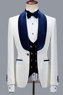 Quincy Handsome White Jacquard Shawl Lapel Men's Suit for Wedding