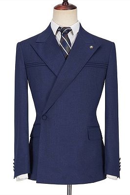 Brycen Dark Navy Bespoke Peaked Lapel Ruffles Men Suits