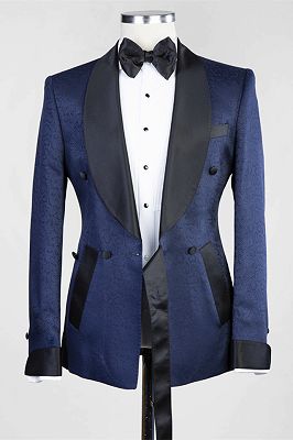 Cristopher Dark Blue Jacquard Shawl Lapel Wedding Men Suits_3