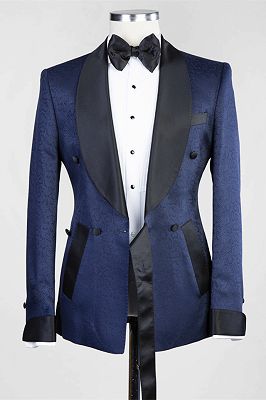 Cristopher Dark Blue Jacquard Shawl Lapel Wedding Men Suits_3