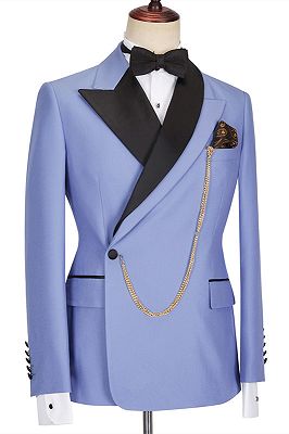 Kale Fashion Blue Peaked Lapel Slim Fit Bespoke Men Suits_3