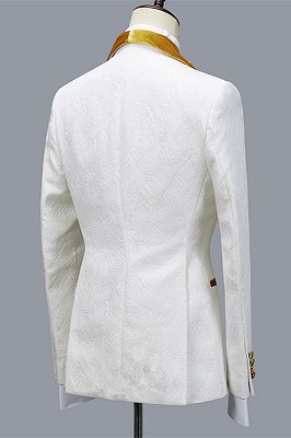 Cyrus Three Pieces Jacquard White Wedding Men's Suit with Velvet Lapel_2