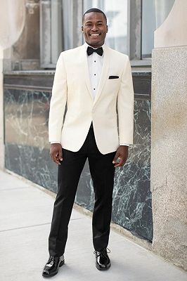 Rodney Simple and Handsome White Shawl Lapel Wedding Men Suits