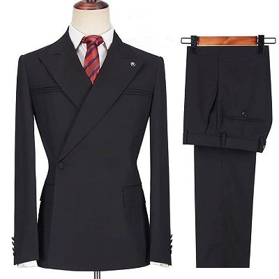 Dayton Fashion Black Peaked Lapel Slim Fit Men Suits for Prom_3