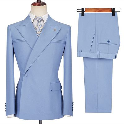 Porter Blue Slim Fit Peaked Lapel Ruffles Fashion Prom Men Suits_3