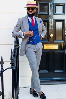 Mohamed Fashion Bespoke Slim Fit Peaked Lapel Plaid Men Suits_1
