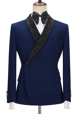 Jermaine Dark Navy Bespoke Slim Fit Men Suits with Black Lapel