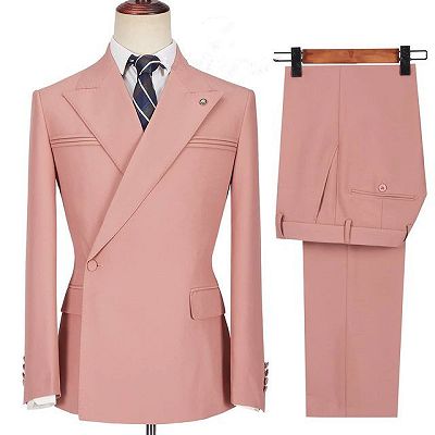 Leonel Pink Peaked Lapel Ruffles Fashion Slim Fit Prom Men Suits_3