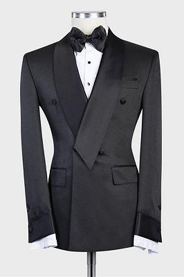 Isaias Stylish Black Double Breasted Shawl Lapel Wedding Men Suit_1