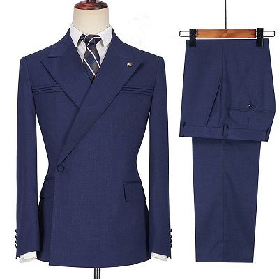 Brycen Dark Navy Bespoke Peaked Lapel Ruffles Men Suits_3