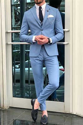 Romeo Blue Peaked Lapel Slim Fit Fashion Men Suits_1