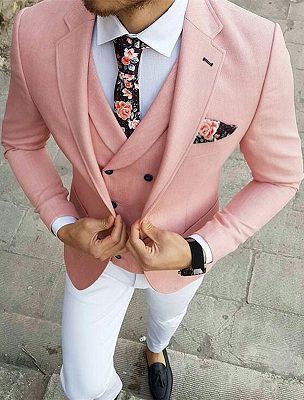 Reese Pink Three-Pieces Slim Fit Notched Lapel Prom Men Suits_1