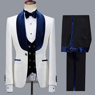 Quincy Handsome White Jacquard Shawl Lapel Men's Suit for Wedding_3