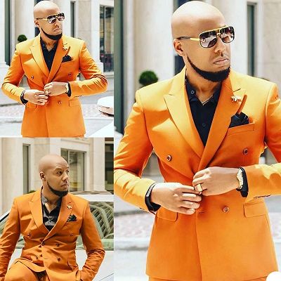 Noel Orange Peaked Lapel Slim Fit Stylish Prom Men Suits_3