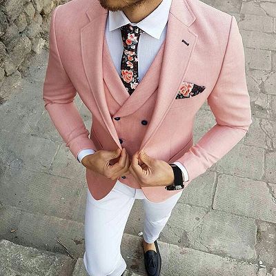 Reese Pink Three-Pieces Slim Fit Notched Lapel Prom Men Suits
