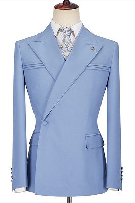 Porter Blue Slim Fit Peaked Lapel Ruffles Fashion Prom Men Suits_1