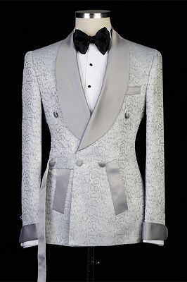Braiden Silver Shawl Lapel Double Breasted Jacquard Wedding Suits_4