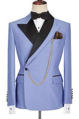 Kale Fashion Blue Peaked Lapel Slim Fit Bespoke Men Suits_1