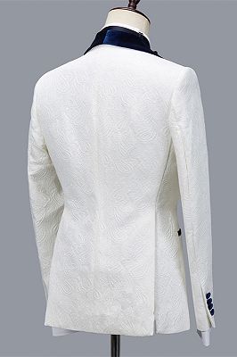 Quincy Handsome White Jacquard Shawl Lapel Men's Suit for Wedding