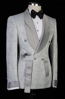 Braiden Silver Shawl Lapel Double Breasted Jacquard Wedding Suits_3