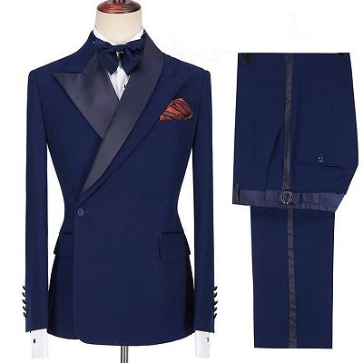 Jamarion Dark Navy Peaked Lapel Stylish Men Suits for Prom_3