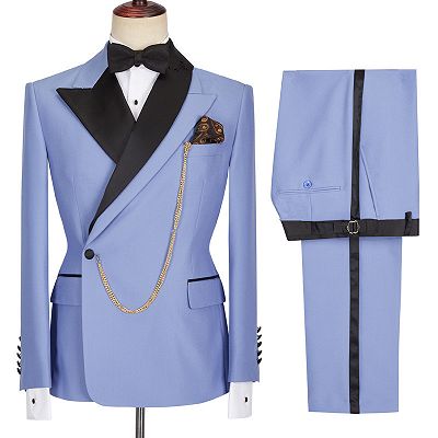 Kale Fashion Blue Peaked Lapel Slim Fit Bespoke Men Suits_4