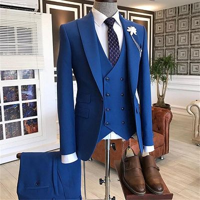 Quincy Stylish Blue Three-Pieces Peaked Lapel Men Suits_2