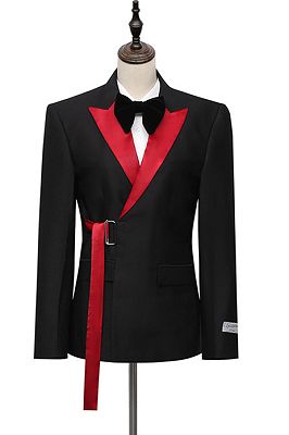 Cyrus Fashion Black Peaked Lapel Slim Fit Men Suits With Adjustable Buckle