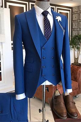 Quincy Stylish Blue Three-Pieces Peaked Lapel Men Suits_1