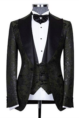 Nathanael Handsome Black Three Pieces Jacquard Peaked Lapel Wedding Groom Suits_1