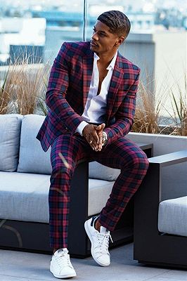 Tshibanda Fashion Plaid Slim Fit Bespoke Prom Men's Suit_1