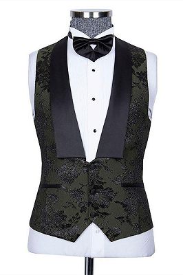 Nathanael Handsome Black Three Pieces Jacquard Peaked Lapel Wedding Groom Suits