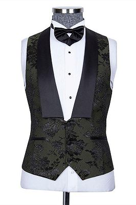 Nathanael Handsome Black Three Pieces Jacquard Peaked Lapel Wedding Groom Suits_2