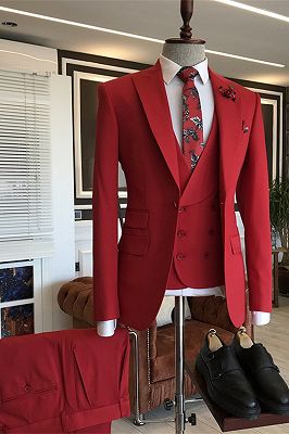 Gilberto Red Bespoke Three Pieces Peaked Lapel Prom Men Suits_1