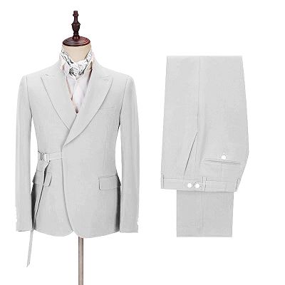 Joey Handsome Peaked Lapel  Silver Men Suits with Adjustable Buckle