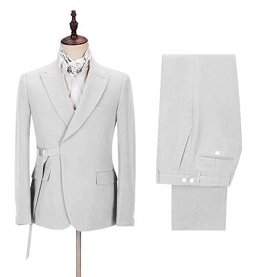 Joey Handsome Peaked Lapel  Silver Men Suits with Adjustable Buckle_2