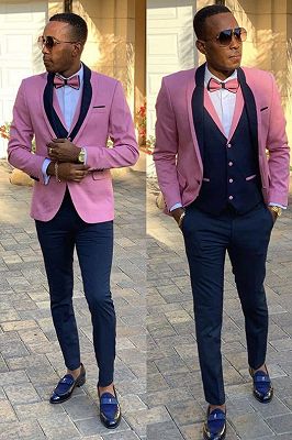 Willie Pink Shawl Lapel Three Pieces Slim Fit Men Suits_1