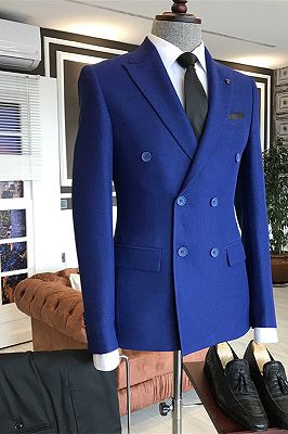Jorden Royal Blue Fashion Double Breasted Business Men Suits_1