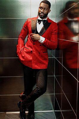 Draven Hot Red Jacquard Double Breasted Fashion Wedding Men Suits ...