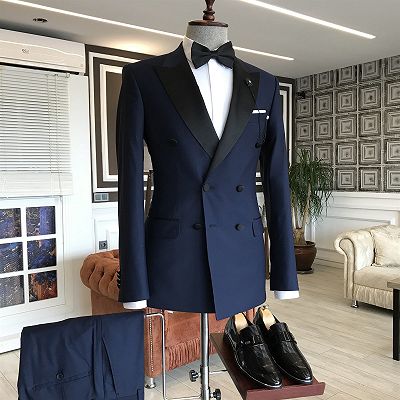 Nico Dark Navy Peaked Lapel Double Breasted Slim Fit Men Suits