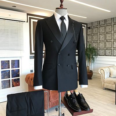 Braylen Black Double Breasted Peaked Lapel Fashion Men Suits